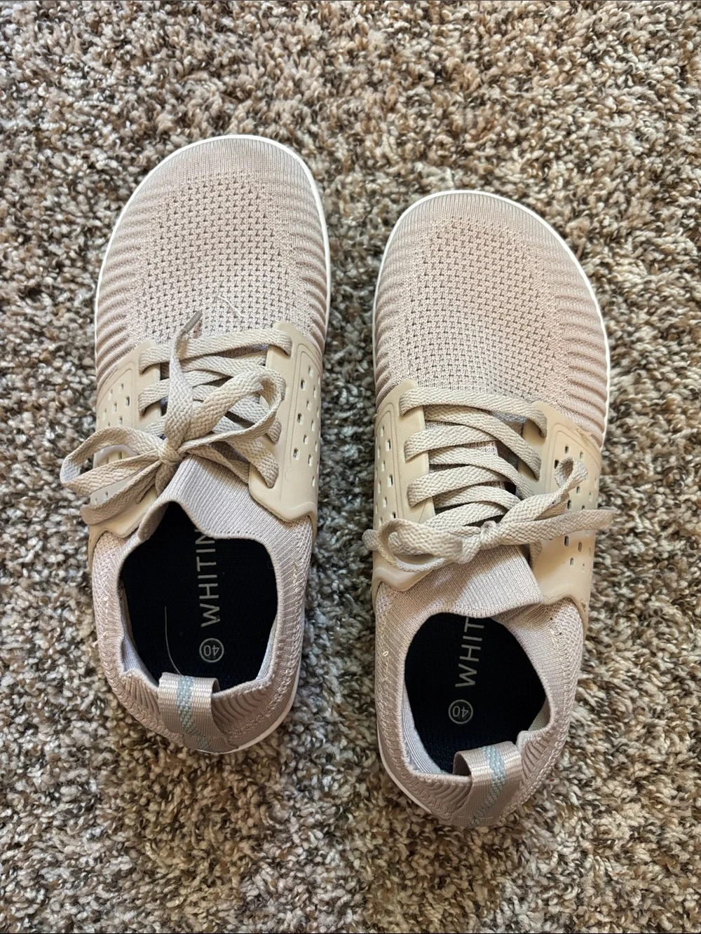 WHITIN Knit Lace-Up Wide Toe Box Sneakers in Beige Blush